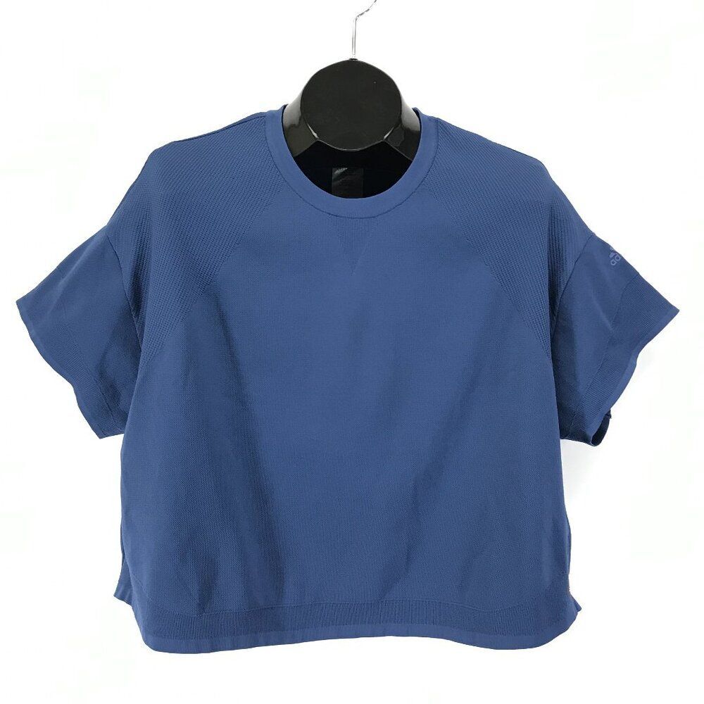 Adidas PrimeKnit HD Pullover T-Shirt Women's XL Tech Indigo Cropped Active Gym